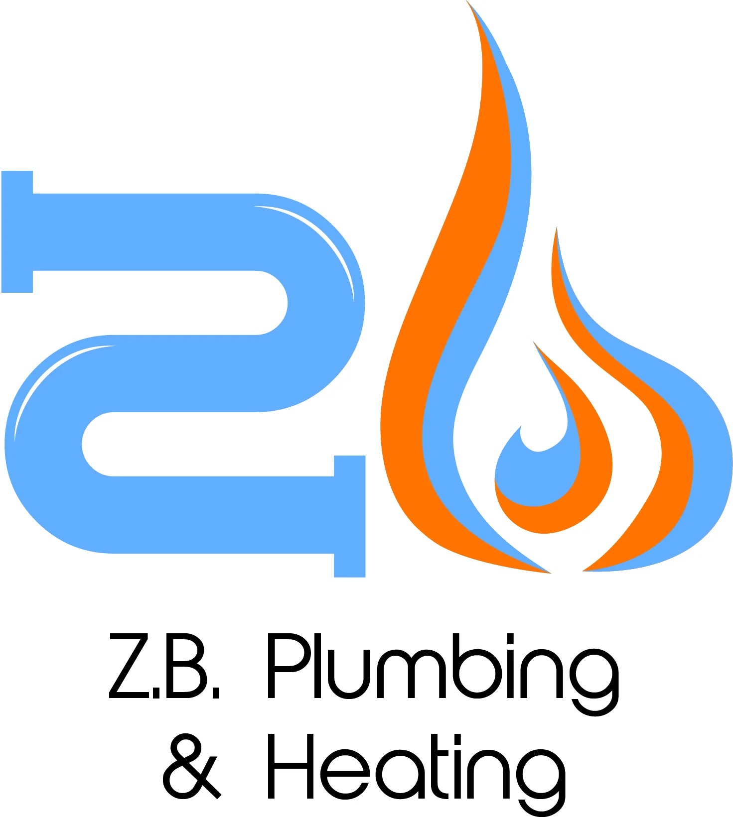 Flat blue and orange Z.B. Plumbing and Heating logo